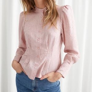 NWT & Other Stories Pink Striped Button Up Blouse
